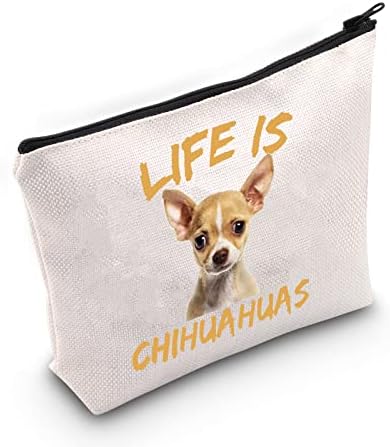 LEVLO Забавно Косметичка за грим Чихуахуа Подарък за влюбени Чихуахуа Life Is Chihuahuas Чанта за грим с