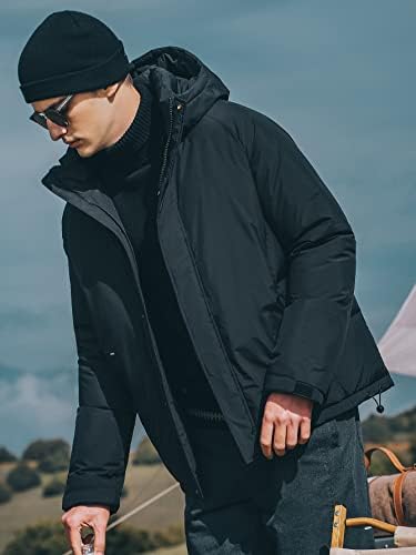 Якета QYIQU за мъже - Мъжката Пуховое палто с качулка на експозиции и заниженными рамене (Цвят: черен Размер: Средно)