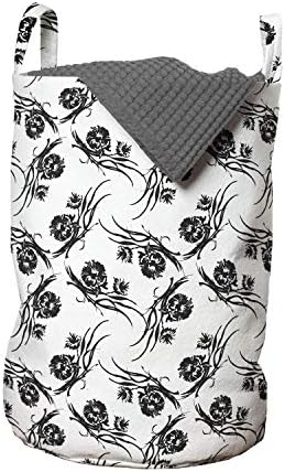 Черно-Бяла Чанта за дрехи Ambesonne, Цъфтеж Цветя в стил Четки за рисуване в стил Винтажной Романтична Ботаника,