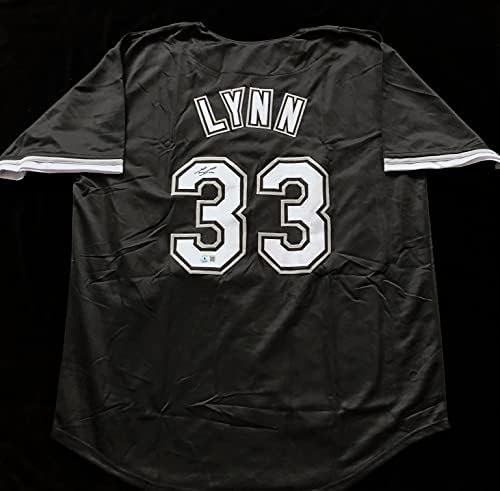 Ланс Лин Подписа Черна бейзболна фланелка на Бекет COA с Автограф - Размер XL - Облекчаване на Чикаго Уайт Сокс