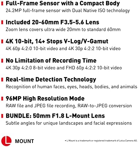 Полнокадровая беззеркальная фотоапарат Panasonic LUMIX S5, Запис на видео 4K, LUMIX S 20-60 мм, DC-S5KK (черен)