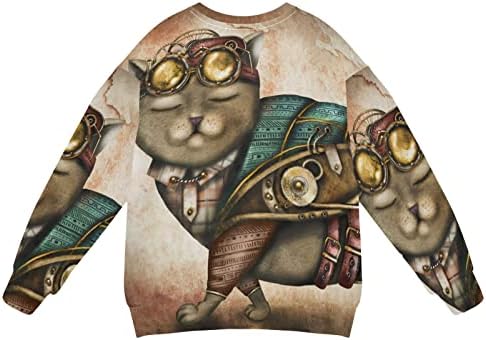 Linomo/ Детска Hoody, Реколта Блузи с дълги ръкави в стил Steampunk оборудвани с Котка чат, Пуловер с Кръгло деколте,