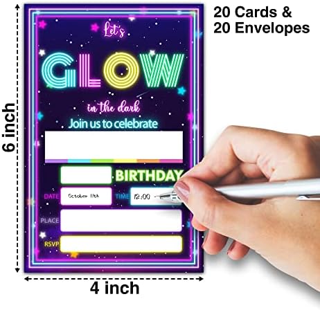 Покани Картички на парти в чест на рождения ден, Нека свети В тъмното, 20 Покани картички с 20 Конвертами, Аксесоари За