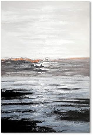 YPY Абстрактен Морски Пейзаж Платно Стенно Изкуство: Черно-бяло, Ръчно Рисувани Текстурирани Картина за вашия интериор, Хол,