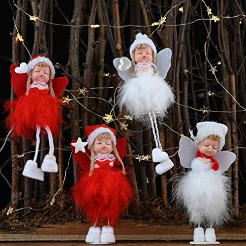 Amosfun Коледна Кукла Украса Плюшено Седи Ангел, Коледно Дърво, Висящи Украшения за Празнични Партита Украсата на Елхата Сувенири Подарък (Червен)