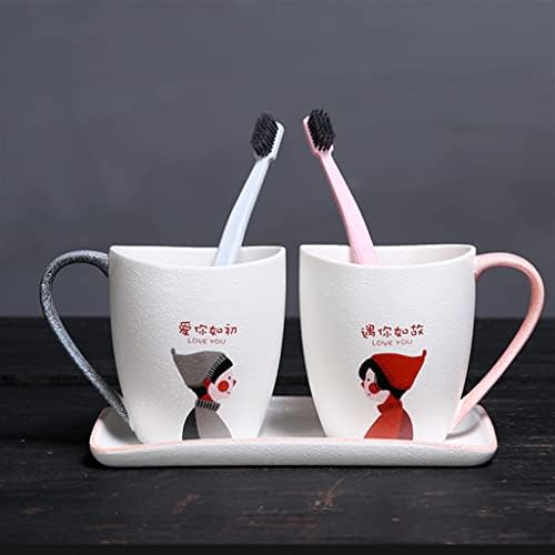 WYKDD Двойка Керамични Чаши За Миене на Съдове Набор от Анимационни Чаши За Изплакване на Устата Потребителска Четка за