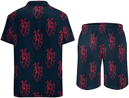 Мъжки плажни дрехи WEEDKEYCAT с Анатомичен Сърце, Хавайска Риза с копчета от 2 теми, Комплекти с Къс ръкав