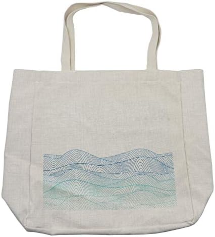Синьо-бяла Пазарска чанта Ambesonne, Абстракция на морски пейзаж на океана с Вълнообразна линия, Аквакультурная, Дългогодишна