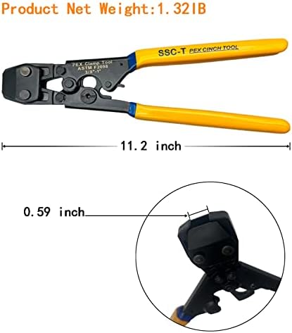 Инструмент за закрепване на тръбни скоби PEX пресклещи Клещи за скоби от неръждаема стомана, от 3/8 инча до 1 инча с клипове SS PEX 1/2 инча 20PCS и 3/4 инча 10ШТ, с труборезом (CH-T-