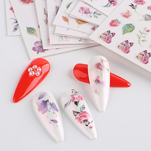 8 Листа Флорални Стикери за Дизайн на ноктите, Етикети за Пролетния Цъфтеж, за да проверите за Дизайн на ноктите, 3D