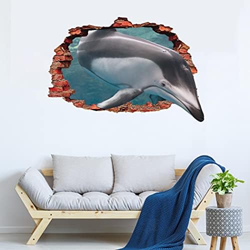 Стикер за стена с животни в морски стил - Стенно изкуство с животни и делфини - 3D Принт За дома - декорация за детска стая с делфини - Sea World Animal Bedroom JO1002 (50 х 32 см)