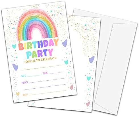 TIRYWT Преливащи Покани на рожден Ден, Заполняемые Покани на рожден ден в пликове за момичета (20 броя в пакет), Украси