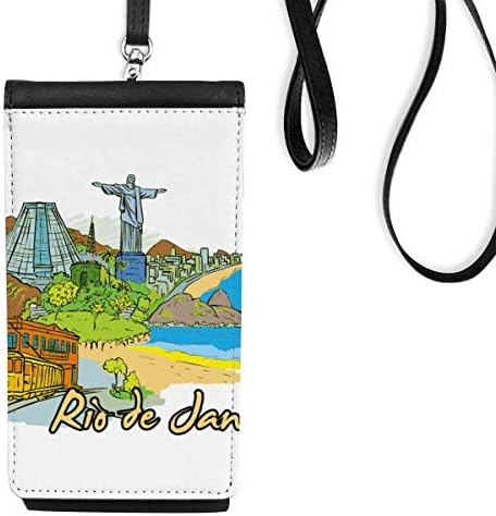 Ръчно Рисувани Бразилия Рио Де Жанейро Телефон В Чантата Си Портфейл Окачен Мобилен Калъф Черен Джоба