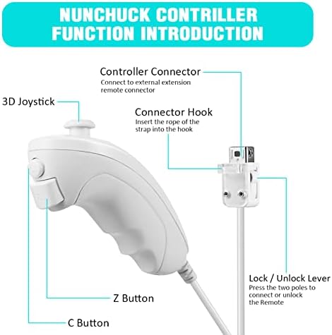 MODESLAB 4 Комплекта на Контролера Wii Nunchuck, Сменяеми Nunchuck Контролери с дистанционно управление Геймпадом, Съвместим с конзола Wii U (Червен + бял)