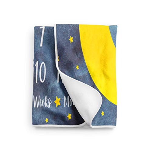 Лунните Звезди Месечно Детско Одеало За Момче Персонализирани Месечни Одеяла Milestone Тъмно Синьо Неутрални