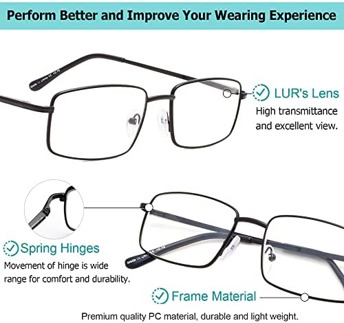 LUR 3 опаковки на метални очила за четене + 3 опаковки очила за четене без рамки (само 6 двойки ридеров + 3,50)
