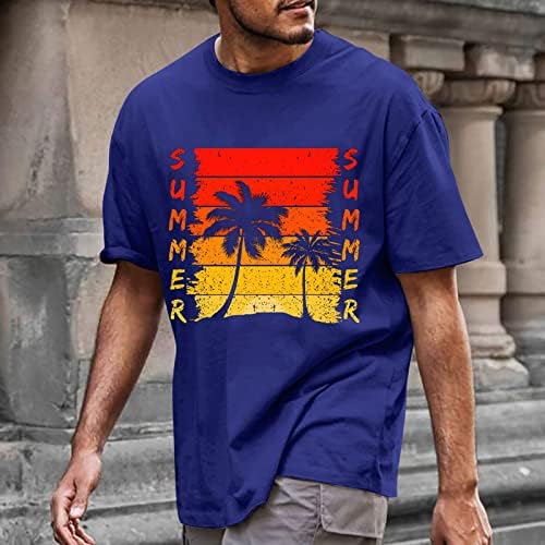 ZDDO Мъжки Летни тениски с къс ръкав и писмото принтом, Ежедневни Хавайски Ризи с кръгло деколте, Плажни Върхове,