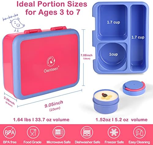Обяд-бокс Genteen Kids - Детски Chill Bento Box с 3 отделения и подвижна пакет с лед за храна и закуски, Обяд-бокс