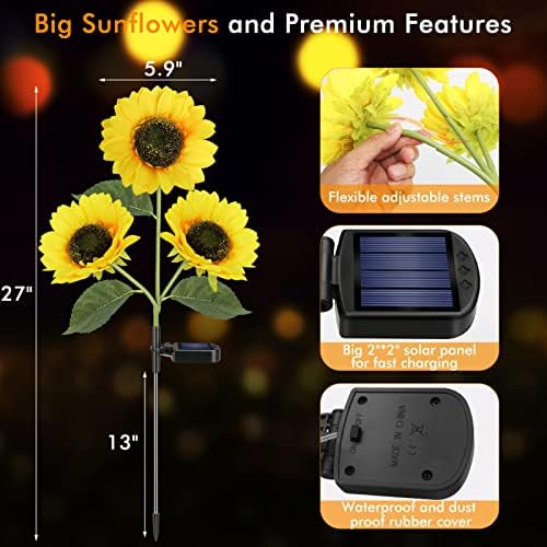 Соларни лампи Meagoo под формата на Слънчоглед, слънчев Градински лампа с мощност 800 мА с 6 Истински цветя, Външни Непромокаеми Слънчева светлина за заден двор, Цветя ц?