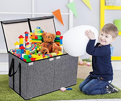 YOLOXO Large Kids Toy Box Съкровище-органайзер за съхранение Двойно сгъваща се на капака - Сгъваеми Трайни Организаторите за играчки И кутии за съхранение С Големи дръжки За д