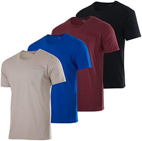 4 Опаковки: Мъжки Памучен тениска Performance с къс ръкав и кръгло деколте и джоб - Активен спортен топ (на разположение