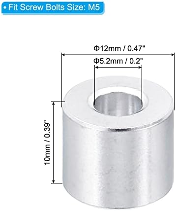 Кръгла Алуминиева уплътнение PATIKIL, 5 опаковки 5,2 мм ID x 12 mm OD x 10 мм L-образна Ленти с еднакво покритие, Подходяща за винт болт M5