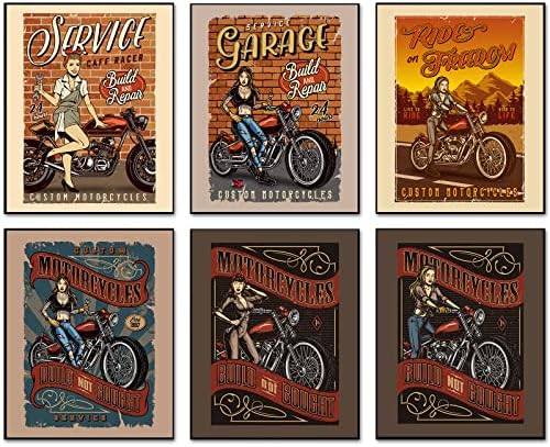 Печат на плакати с винтажными мотоциклети и красиви жени - Красиви момичета-мотоциклистки, Байкерская парти и ремонт