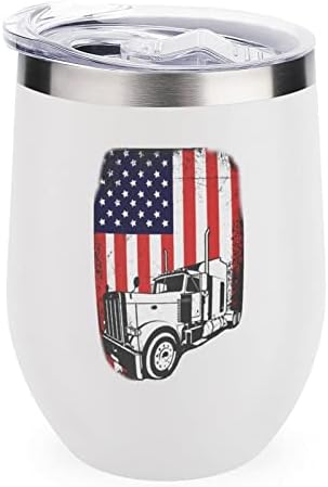 Американски Флаг Шофьор на Камион Бутилка, Чаша с Капак Изолиран Чаша От Неръждаема Стомана Двойни Стени на Офис Домашни