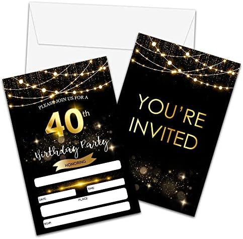 покани за 40-ти рожден ден в пликове - Покани, картички с пайети от черното злато - Безплатни билети за изненада