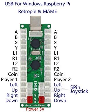 SJ @ JX Аркадна Игра Контролер за 2 Играчи САМ Kit Бутона с Логото на Монета X Y Старт, Изберете 8 Позиционен Джойстик USB Энкодер за PC MAME Raspberry Pi