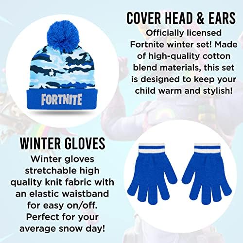 Зимна шапка-бини за момчета FORTNITE и Зимни ръкавици за момчета, Комплект от 2 теми
