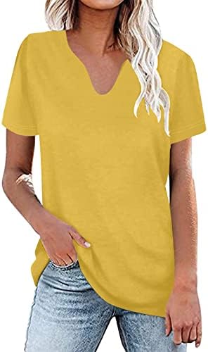MIASHUI Женски Ризи за Бягане Свободен, Намаляване, Дамски Ежедневни Мека Тениска с принтом с V-образно деколте,