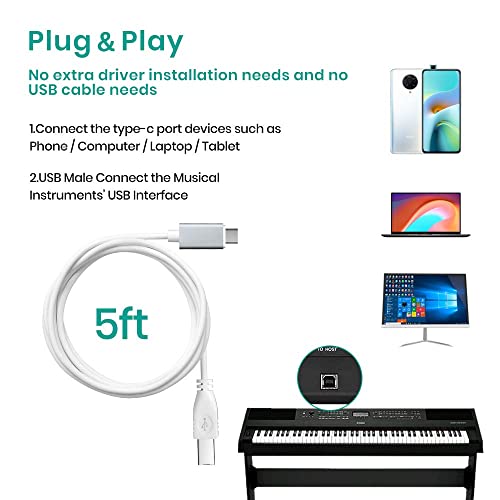 Кабел за принтер USB B-C USB 5 фута, MIDI-контролер на DJ контролер, кабел за принтера и скенера, Съвместим