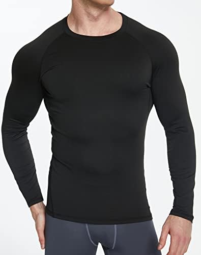 4 Опаковки Компрессионных Ризи за Мъже С Дълъг Ръкав Спортна Защита От Акне Основен Слой Майк Оборудване Тениска за Тренировка