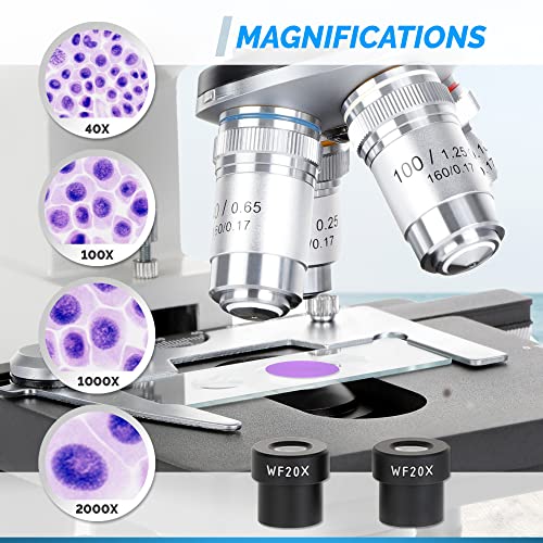 Бинокъла Съставна led микроскоп ОМАКС 40X-2000X + Празни Пързалки и капаци + Хартия за почистване на лещи
