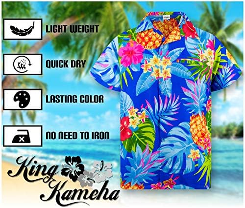 KING KAMEHA Хавайска Риза за Мъжете, Стилни Ежедневни Риза с Копчета, Много Силен Къс Ръкав, Унисекс, Palm Сянка