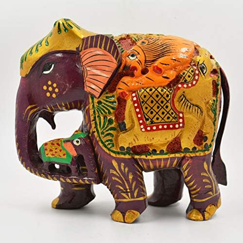 Тадж Галерия, Дървена, ръчно Декориран Слон, предмет на Домашен интериор - комплект от 4 теми