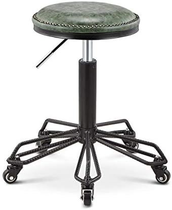 Завъртане на Стол-седло на колела, Регулируем Столче за художника със Зелен седалка от Изкуствена кожа Регулируема височина 48-58