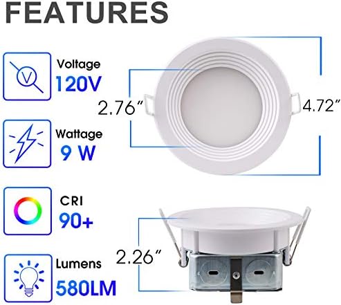 Led Тънък-вградени лампа 3/4 инча, 9 W = 55 W, с регулируема яркост, CRI 90 +, 5 Опции за промяна на цвят (от топлия бял