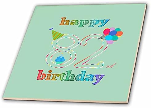 3dRose с 82-ия рожден ден Торта със свещ, балони, шапка, разноцветни плочки (ct_352184_1)