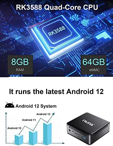 Мини КОМПЮТЪР с Android OS RK3588 Восьмиядерный 8G RAM 64G ROM WiFi6 Поддържа 8K 60Hz 3-Портов HDMI изход с многоэкранным