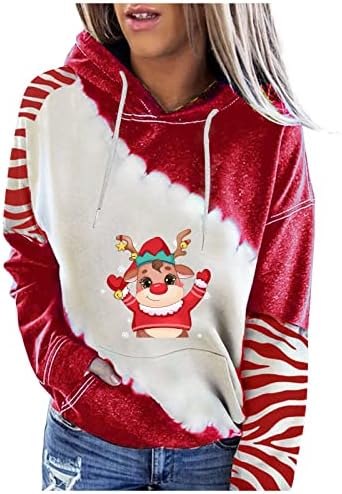 Жена Коледен Пуловер с Цветен Принтом под формата на Цветни Блок С качулка и Дълъг Ръкав, Ежедневни Hoody, Най-Удобна Свободна