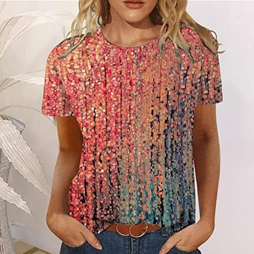 Лятна Есенна Риза за Дами С Къс Ръкав, Модни Памучен Блуза Свободно Намаляване с Кръгло Деколте и Графичен Дизайн