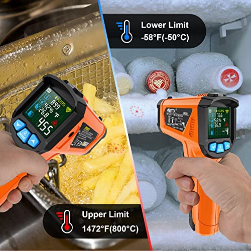 Инфрачервен Термометър MESTEK, Безконтактно Цифров Лазерен Термометър-Термометър с цветен LCD дисплей за готвене, ремонт на домове, измерване на влажност, Регулируем и
