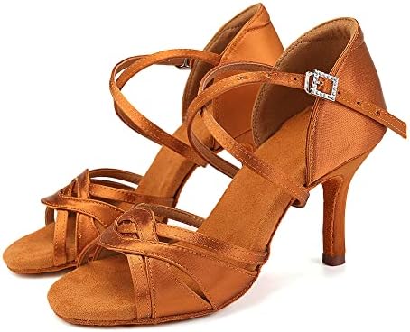 Женски обувки за латино Танци SWDZM, Сатен Професионални Обувки За практикуване на Система за Салса, Модел EM-3037