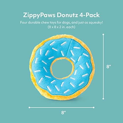 ZippyPaws - Оригинален Понички Без Пълнеж, Скрипучая Плюшен Играчка за Куче - Подарък кутия, Синьо