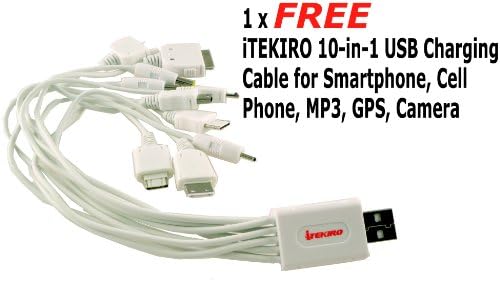 iTEKIRO AC Стенно Зарядно за Кола dc Комплект за Panasonic Lumix DMC-FZ10EG-S + iTEKIRO 10-в-1 USB Кабел
