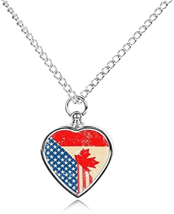 Американски и Канадски Ретро Флаг, Урна за Домашни Любимци, Колие, Висулка във формата на Сърце За Кремация, Спомен