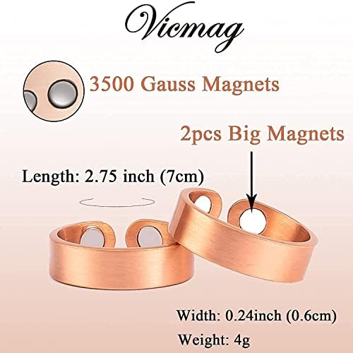 Vicmag 2 опаковки Меден Магнитна Гривна и Пръстен за Жени, Мъже при Артрит на Карпалния канал 3500 Гауса магнитна