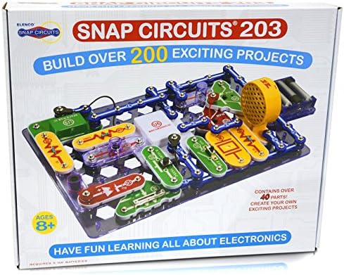 Комплект за проучване на електроника Snap Circuits 203 | Над 200 проекти STEM | Ръководство на проекта в 4 цвята | 42 Модул